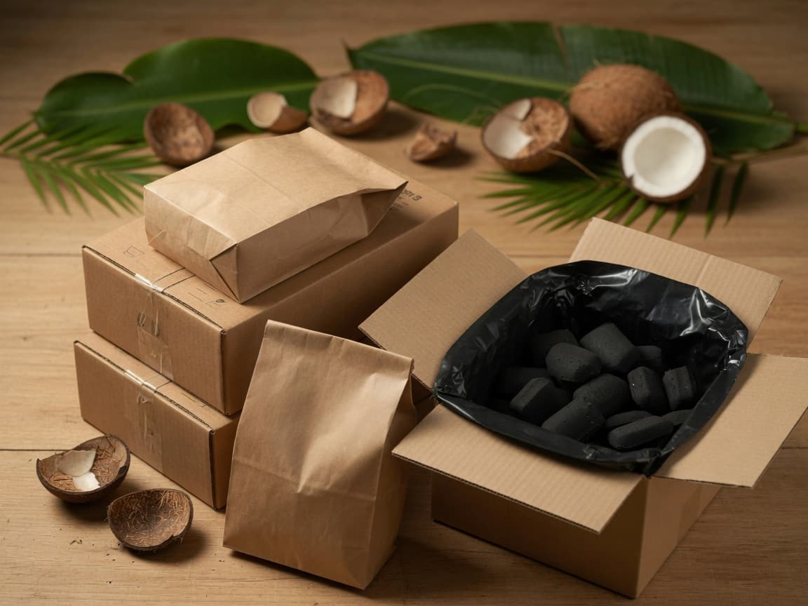 BBQ charcoal retail packaging with bags and master cartons