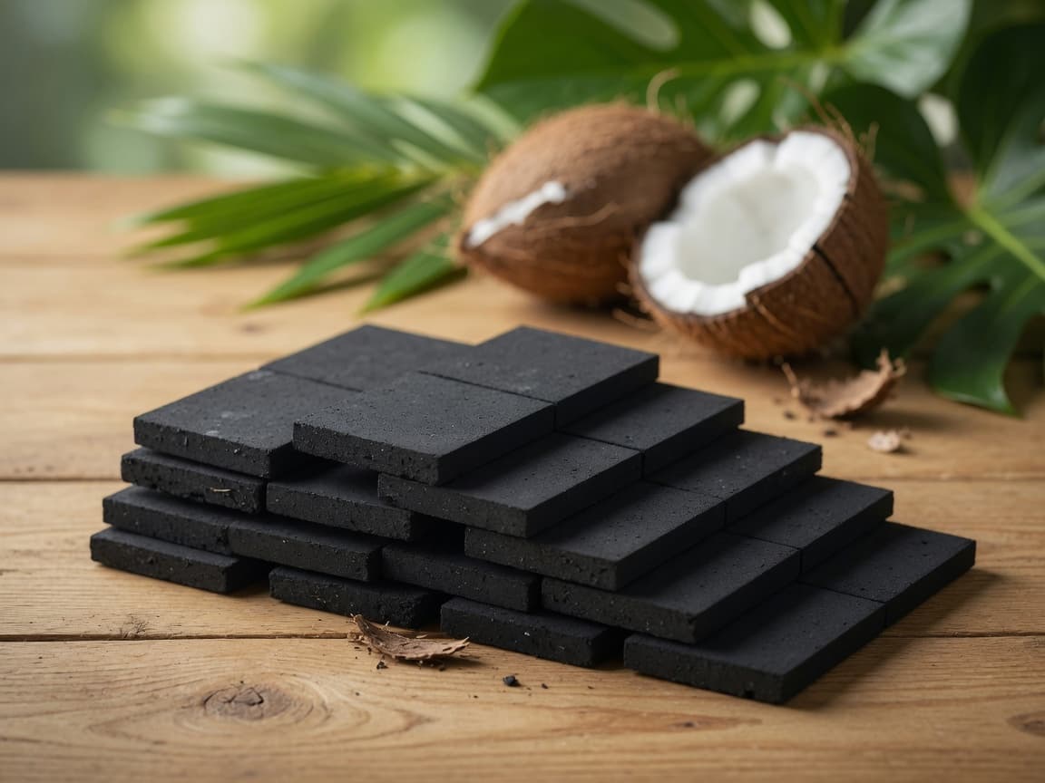 Flat cut coconut charcoal briquettes