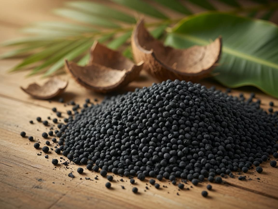 Fine 2–5 mm coconut charcoal granules for industrial use