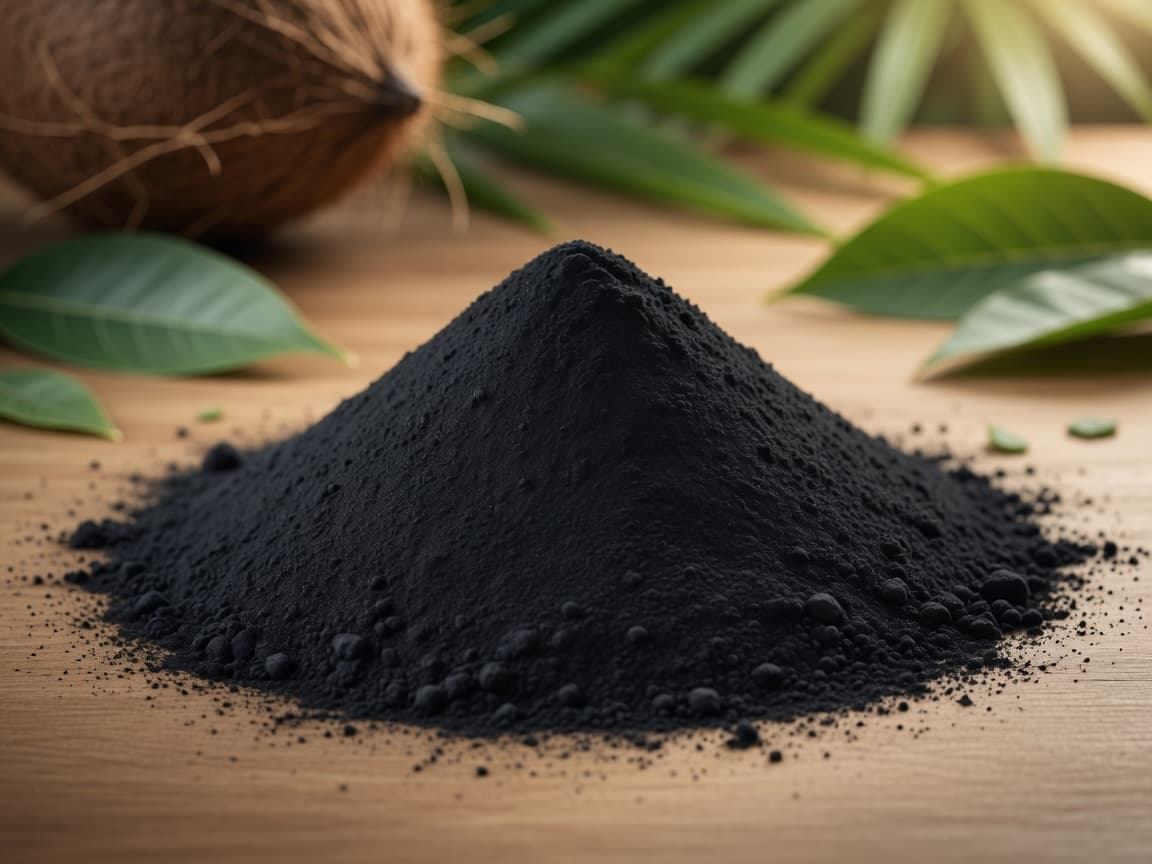 Coconut charcoal powder 100–200 mesh feedstock